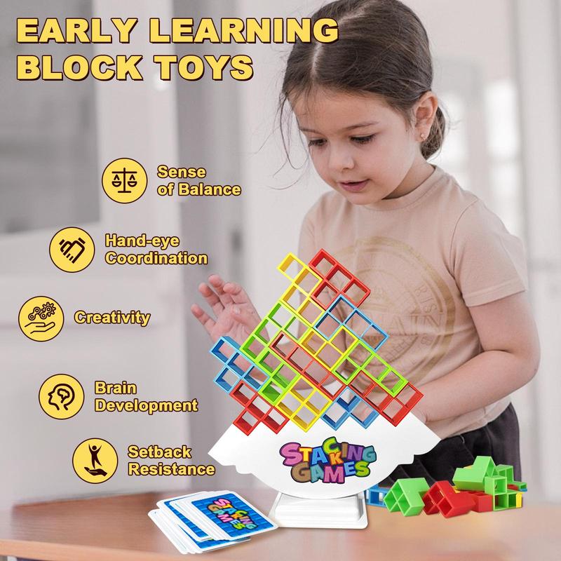 48 PCS Tetra Tower Stacking Game, Building Balance Blocks Board Game, 2+ Players Family Games for Kids, Adults, Party, Friends, Team, Travel Toy