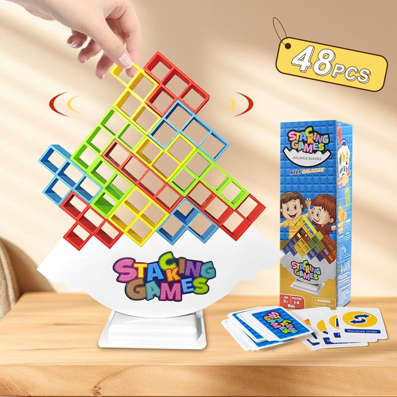 48 PCS Tetra Tower Stacking Game, Building Balance Blocks Board Game, 2+ Players Family Games for Kids, Adults, Party, Friends, Team, Travel Toy