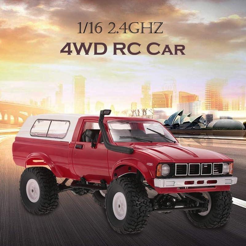 RC Rock Crawler WPL C24 RC Truck 4x4 1 16 RC Crawler Off Road All Terrain Car Proportional Throttle Steering Hobby RC Toy Climb Semi Truck LED Light RTR Trailer (Red)