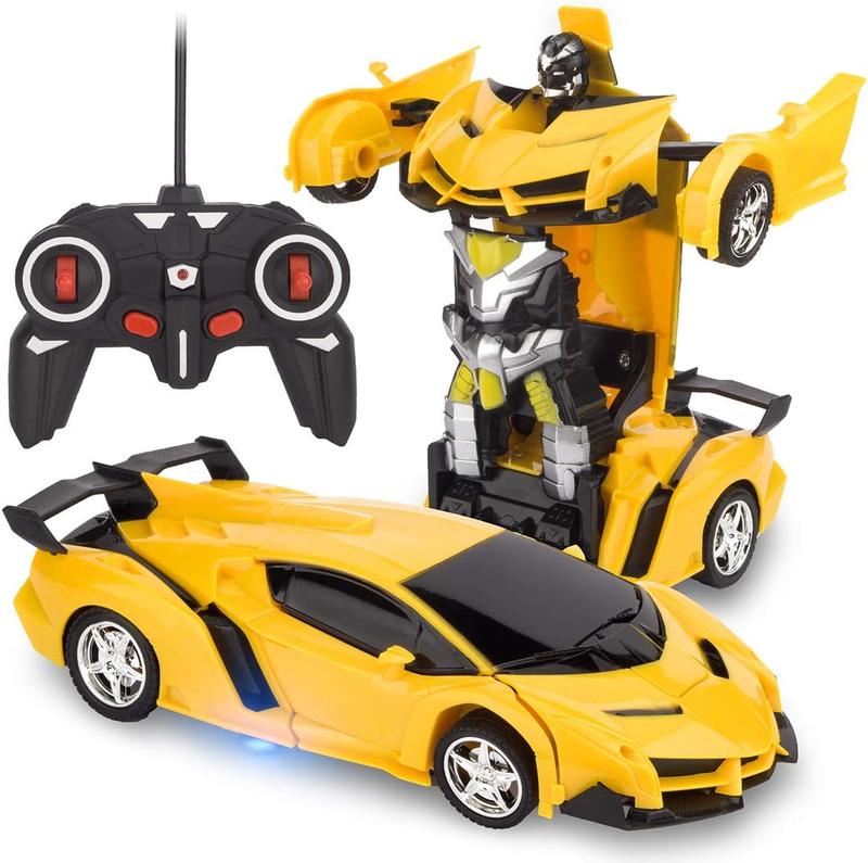 Remote Control Car, Rc Car Transform Robot Rechargeable 360Rotating Stunt 1:18 Deformation Racing Car Toy with Cool Sound & Light, One Button Deformation into Robot