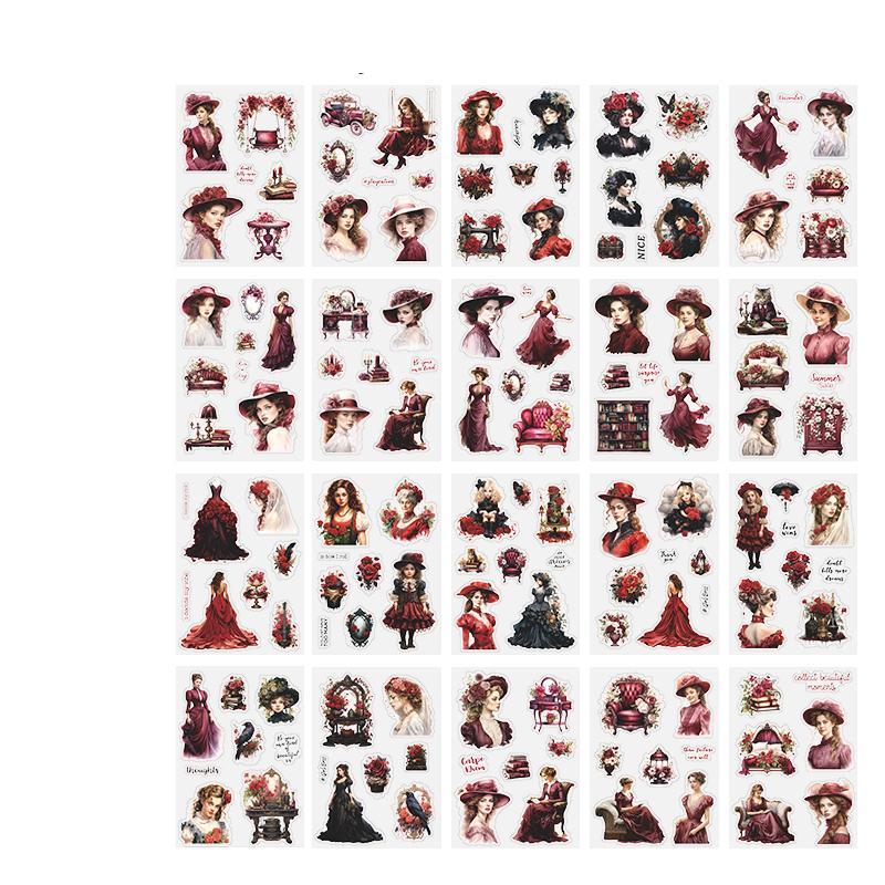 Vintage European American Characters Theme Sticker Album, 20pcs set Retro Pattern Decorative Sticker, DIY Decorative Sticker for Journal Making