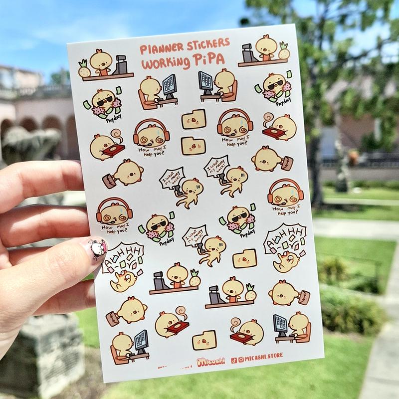 Work Pipa Planner Sticker Sheet - Cute chick duck