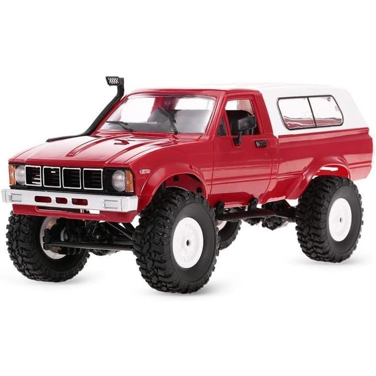 RC Rock Crawler WPL C24 RC Truck 4x4 1 16 RC Crawler Off Road All Terrain Car Proportional Throttle Steering Hobby RC Toy Climb Semi Truck LED Light RTR Trailer (Red)