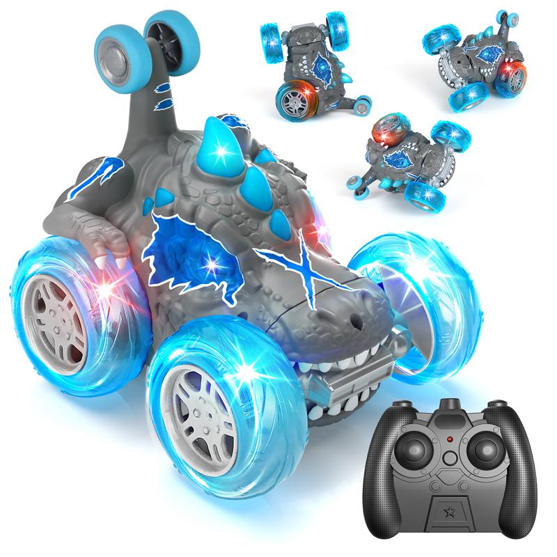 Remote Control Car for Kids, RC Stunt Cars 360° Spinning RC Cars, Cool Rechargeable Stunt RC Car with 360 Flips 4WD Wheel Lights, Gifts for Boys Girls，RC Dinosaur stunt car