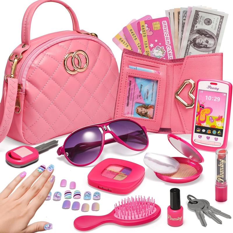 Little Girls Purse, Toddler Girl Toys for 3 4 5 6 Year Old, Kids Purses with Accessories, Pretend Play Handbag and Princess Kit, Pink Toy Valentines Gifts for Girls