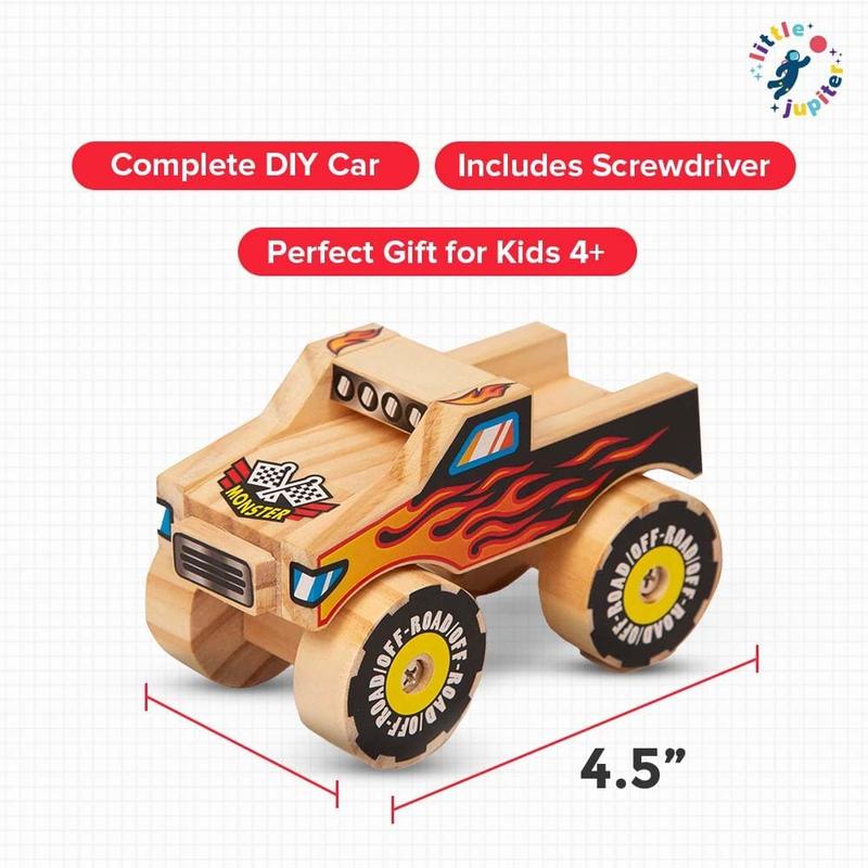 DIY Wooden Kits w  Stickers - Kids Building Kit - Stem Building Toys - Wood Crafts for Kids - Building Kits for Kids - Woodworking Kits for Kids - Wood Building Kits for ages 4-7 (Monster Truck 1)