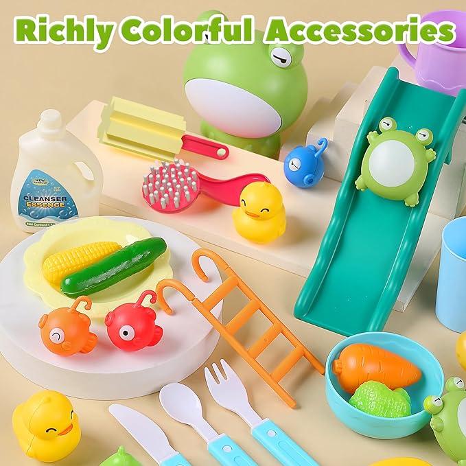 Cute Stone Sink Toys with Upgraded Electric Faucet, Pool Floating Fishing Toys for Water, Kitchen Set Toys