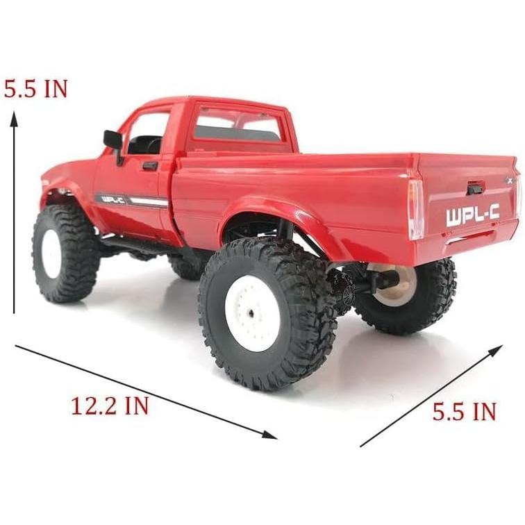 RC Rock Crawler WPL C24 RC Truck 4x4 1 16 RC Crawler Off Road All Terrain Car Proportional Throttle Steering Hobby RC Toy Climb Semi Truck LED Light RTR Trailer (Red)