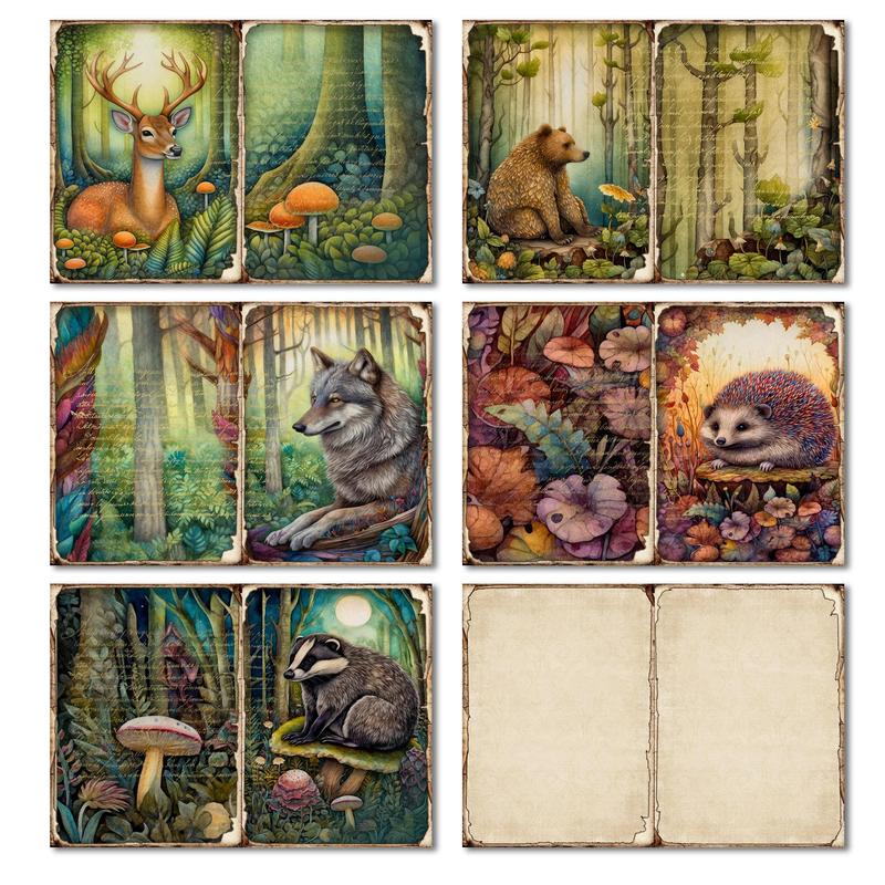 Vintage Fall Forest Squirrel Pattern Sticker & Paper Set, (76pcs set), Including 12pcs Paper & 64pcs Sticker, Scrapbooking Material Paper