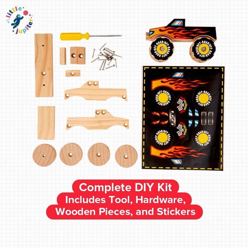 DIY Wooden Kits w  Stickers - Kids Building Kit - Stem Building Toys - Wood Crafts for Kids - Building Kits for Kids - Woodworking Kits for Kids - Wood Building Kits for ages 4-7 (Monster Truck 1)