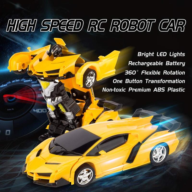 Remote Control Car, Rc Car Transform Robot Rechargeable 360Rotating Stunt 1:18 Deformation Racing Car Toy with Cool Sound & Light, One Button Deformation into Robot