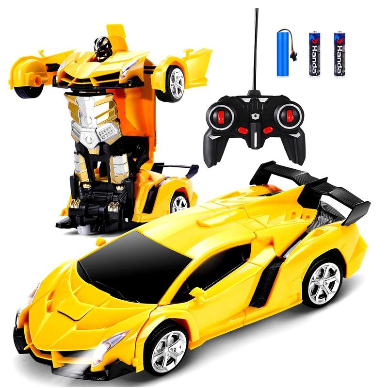 Aiqriwv Remote Control Car, Transform Remotecontrol Toy Car Robot Transformer Toys, One Button Deformation to Robot with Flashing Light, Transforming Car Kids Toys with 360 Degree Rotating Drifting, Toys for Boys Girls Gift