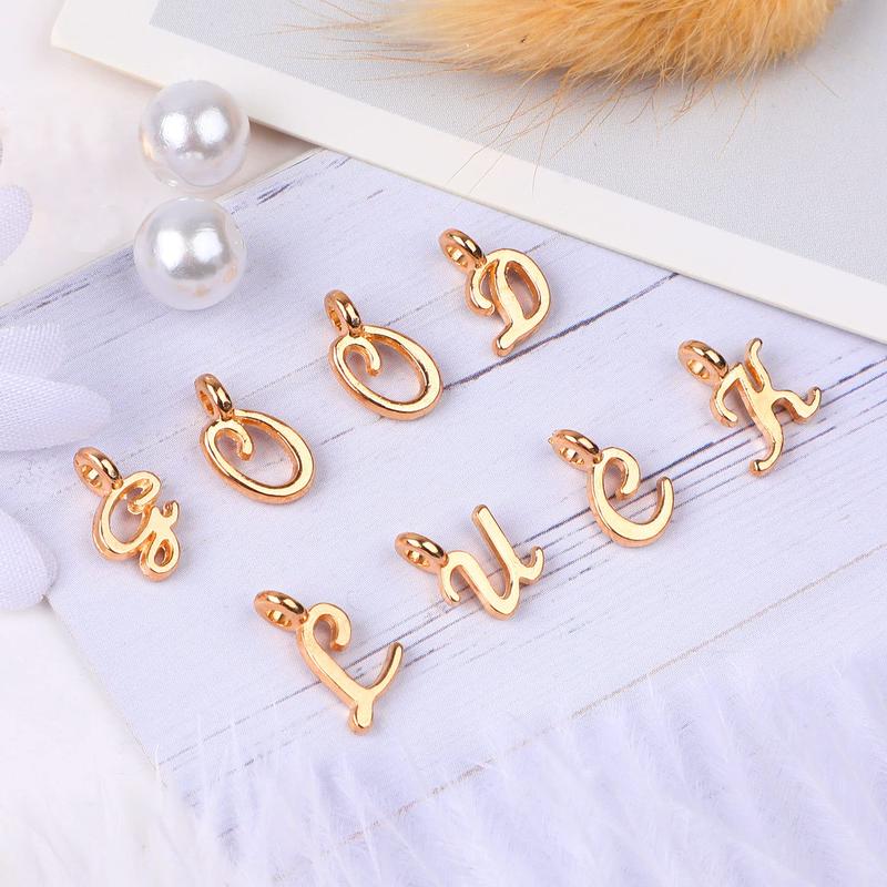 156Pcs 6 Sets Gold Letter Charms with 200Pcs Open Jump Rings for Jewelry Making, Alphabet A-Z Pendants for DIY Bracelet Necklace Craft Projects Cursive-gold