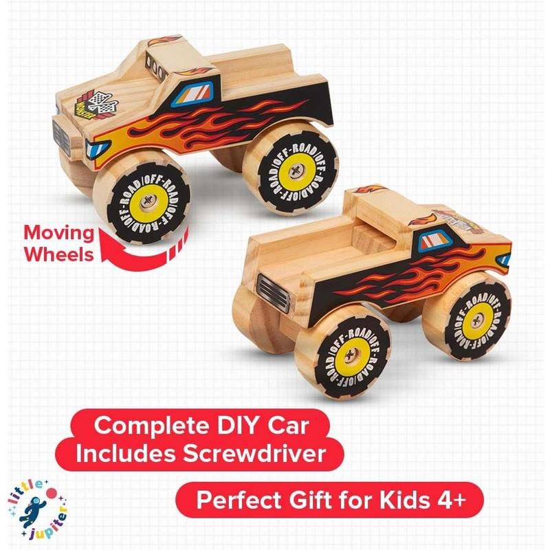 DIY Wooden Kits w  Stickers - Kids Building Kit - Stem Building Toys - Wood Crafts for Kids - Building Kits for Kids - Woodworking Kits for Kids - Wood Building Kits for ages 4-7 (Monster Truck 1)