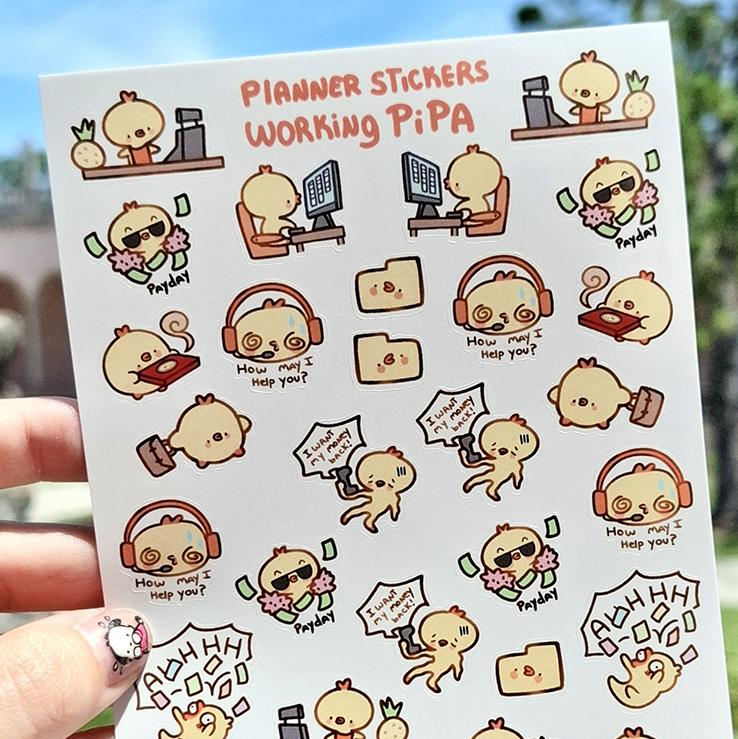 Work Pipa Planner Sticker Sheet - Cute chick duck