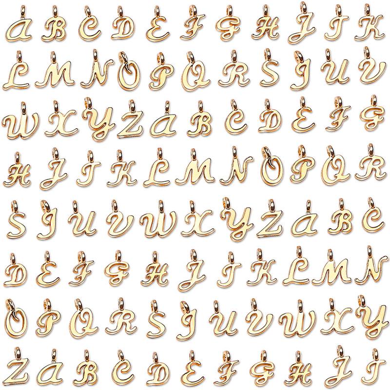 156Pcs 6 Sets Gold Letter Charms with 200Pcs Open Jump Rings for Jewelry Making, Alphabet A-Z Pendants for DIY Bracelet Necklace Craft Projects Cursive-gold