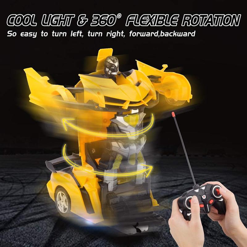 Remote Control Car, Rc Car Transform Robot Rechargeable 360Rotating Stunt 1:18 Deformation Racing Car Toy with Cool Sound & Light, One Button Deformation into Robot