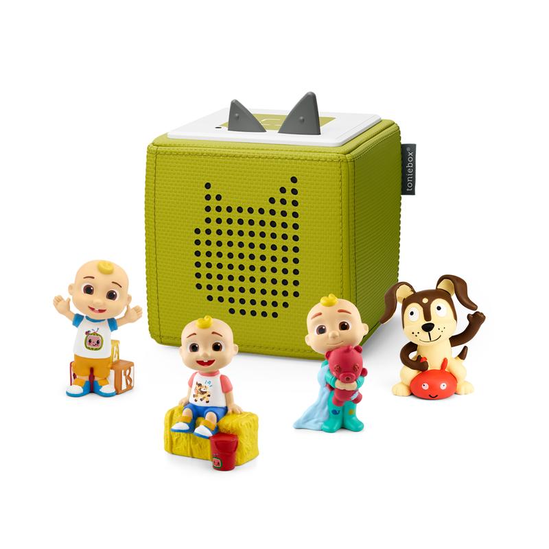 Tonies Green Toniebox CoComelon Bundle with Playtime Puppy, and 3 CoComelon Tonies: CoComelon Tonie, CoComelon: Getting Ready with JJ, and CoComelon: Outdoor Adventures with JJ Tonie