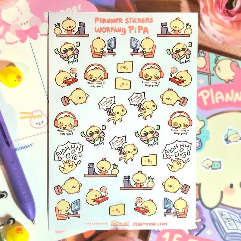 Work Pipa Planner Sticker Sheet - Cute chick duck