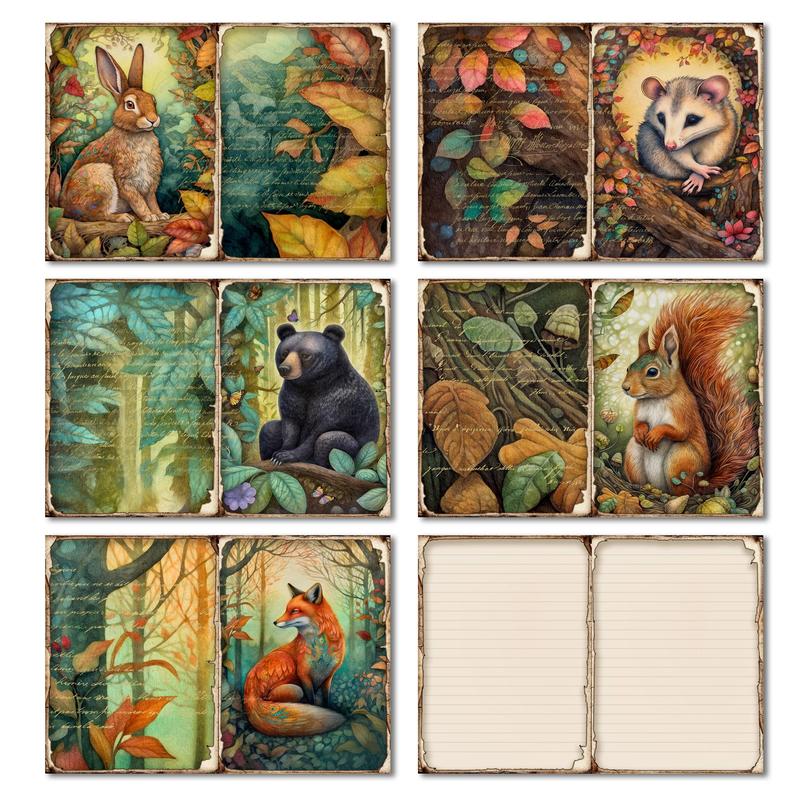 Vintage Fall Forest Squirrel Pattern Sticker & Paper Set, (76pcs set), Including 12pcs Paper & 64pcs Sticker, Scrapbooking Material Paper