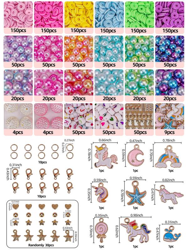 Mermaid & Unicorn Themed Bead Kit, Soft Clay Charms for DIY Bracelets, Necklaces, Earrings & Keychains, Craft Jewelry Making Set