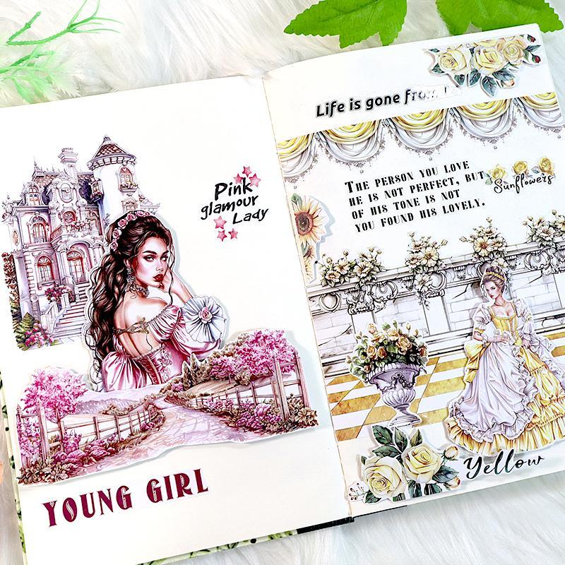 Vintage Girl Pattern Sticker Book, 20pcs set Scrapbooking & Journal Making Material Paper, DIY Sticker for Stationery & Water Bottle & Laptop