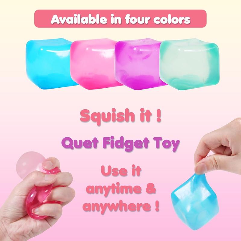 3pack Stress Cube Squishy Stress Balls for Adults Kids Sensory Ice Cube Fidget Toy for Your Best Mellow and Chill -Square Shape with Filling in Pink Purple Blue Green- Age 3 to Adult (3pcs)