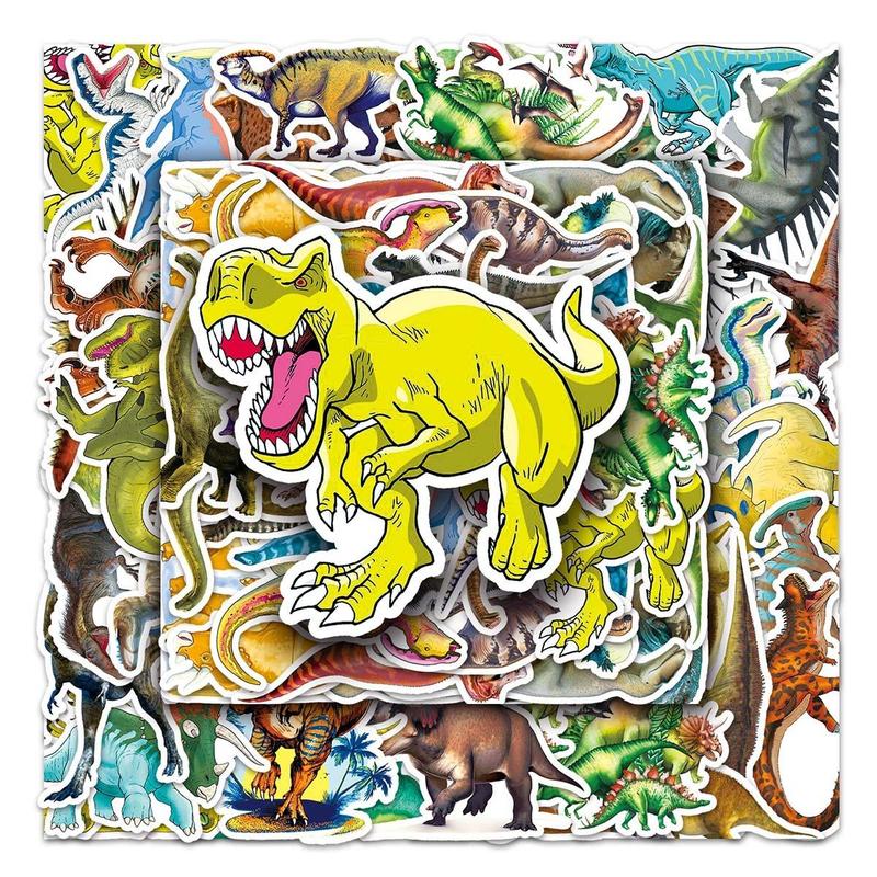 50 Sheets Dinosaur Pattern Sticker, Cartoon Animals Pattern Stickers, Cute Waterproof Decorative Stickers, DIY Decals For Water Bottle, Laptop, Phone Case, Scrapbooking, Journal Making