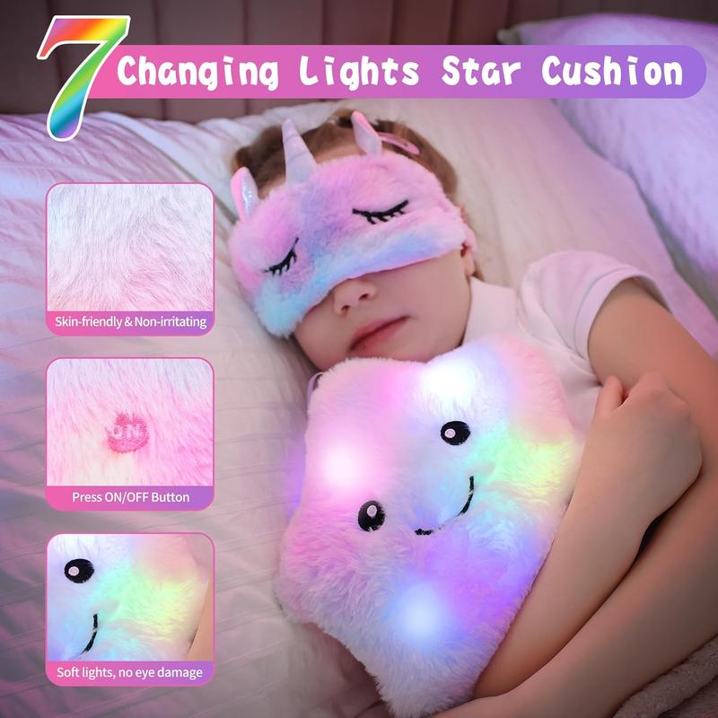 Unicorns Gifts for Girls Age 6-8, Kids Unicorn Toy Set with Light Up Star Pillow Water Bottle Plush Diary Birthday for Girls Age 4 5 6 7 8 9 10