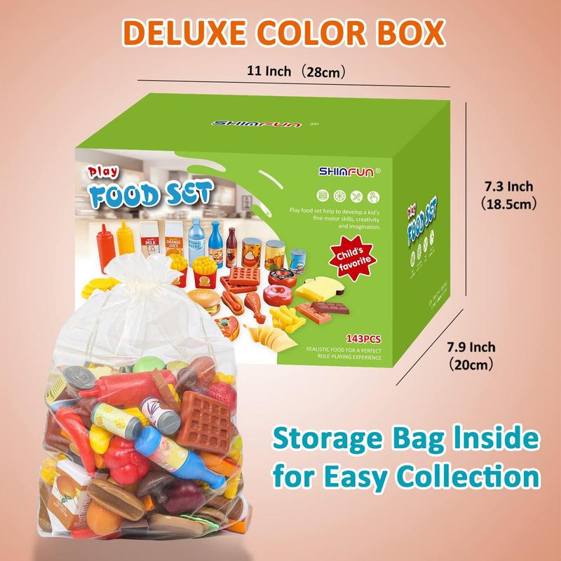 Colorful Food Toy Set, 143pcs set Pretend Play Food Toy, Pizza & Vegetable & Fruit Toy, Fun Kitchen Toy for Boys & Girls