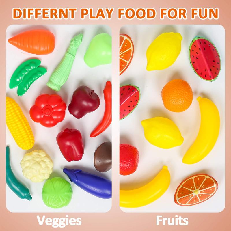 Colorful Food Toy Set, 143pcs set Pretend Play Food Toy, Pizza & Vegetable & Fruit Toy, Fun Kitchen Toy for Boys & Girls