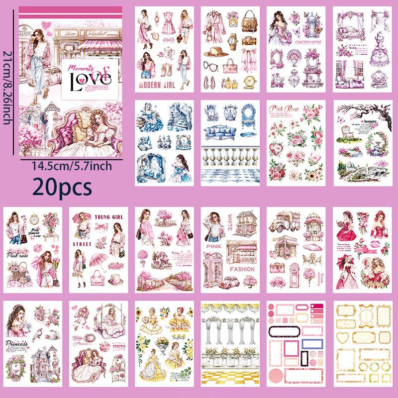 Vintage Girl Pattern Sticker Book, 20pcs set Scrapbooking & Journal Making Material Paper, DIY Sticker for Stationery & Water Bottle & Laptop