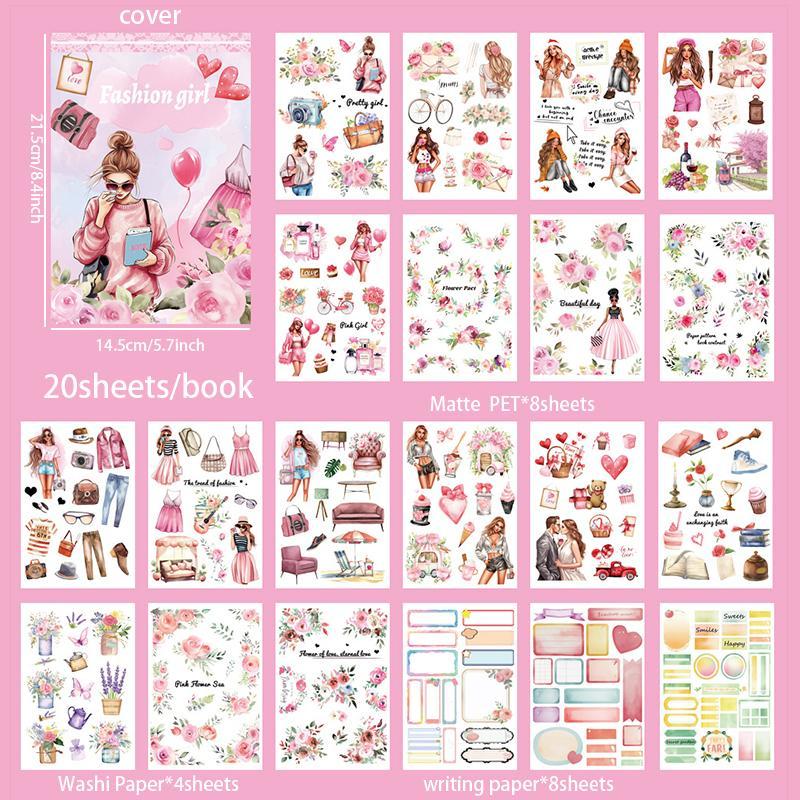 Girl & Flower Pattern Sticker (20 Sheets), DIY Decorative Sticker, Creative Material for Scrapbooking & Journal Making