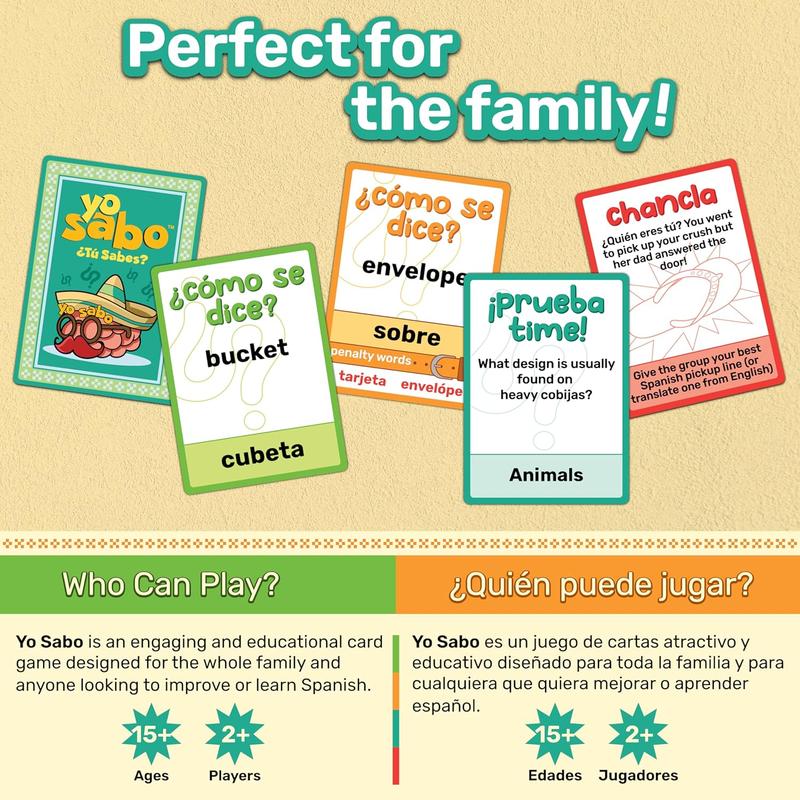 Family Friendly Bilingual Card Game for Game Nights - Hilarious Challenges, Trivia & Spanish Learning Fun for All Ages - Juego de Mesa