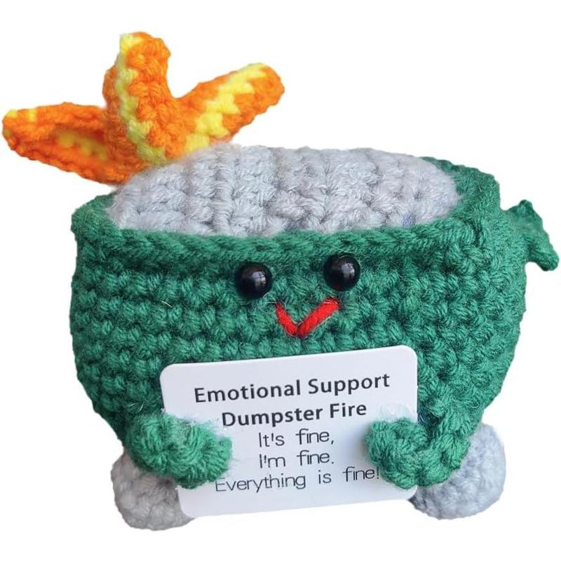 Crochet Dumpster Fire, Handmade Emotional Support Dumpster Fire Crochet Doll, Crocheted Positive Dumpster Fire Toy Xmas Gifts Funny Office Desk Decor