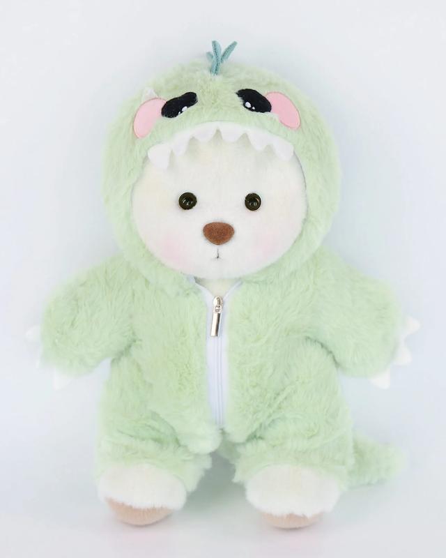 Getahug Furry Dino Bear | Handmade Jointed Teddy Bear Gift | Green and Pink Furry Dinosaurs Bear | Birthday Gifts for Boys and Girls | 12inches