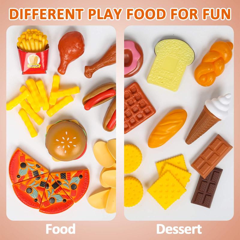 Colorful Food Toy Set, 143pcs set Pretend Play Food Toy, Pizza & Vegetable & Fruit Toy, Fun Kitchen Toy for Boys & Girls