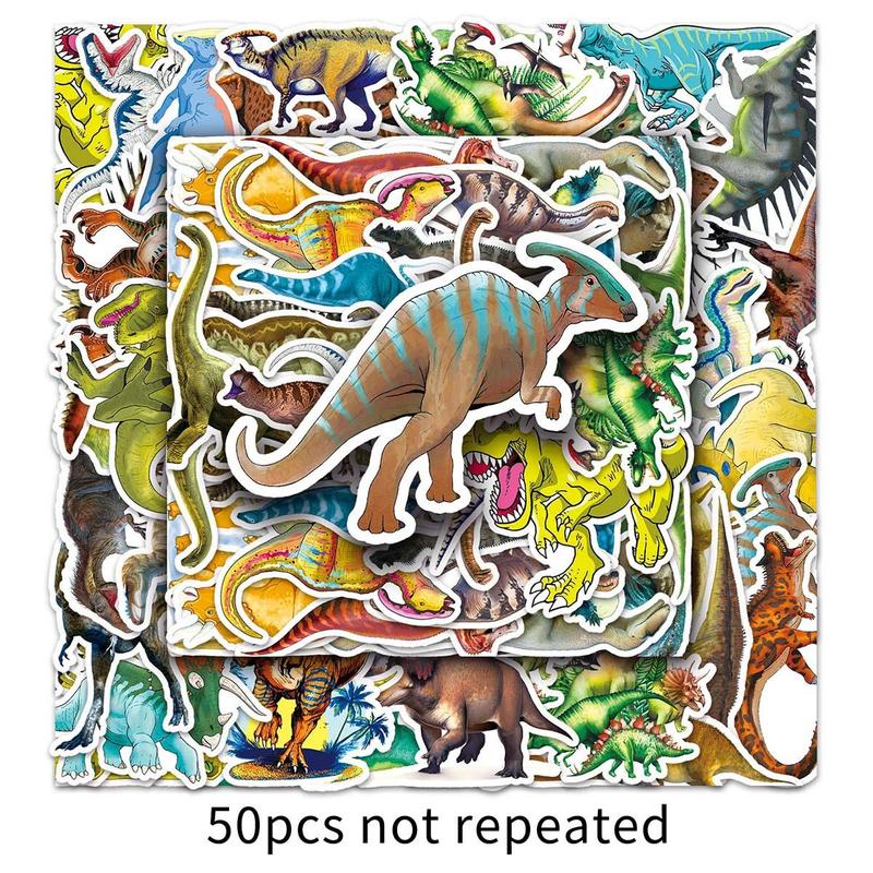 50 Sheets Dinosaur Pattern Sticker, Cartoon Animals Pattern Stickers, Cute Waterproof Decorative Stickers, DIY Decals For Water Bottle, Laptop, Phone Case, Scrapbooking, Journal Making