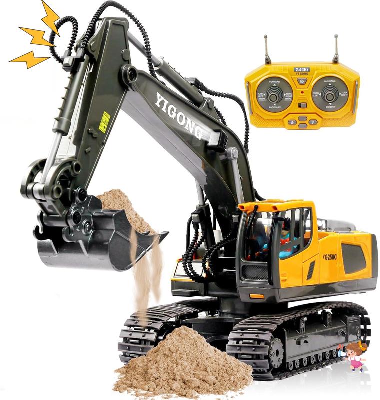 JDMH Tech 1:20 2.4G Remote Control Excavator Toy with Multi-Channel Joystick and Mighty Alloy Bucket ,Birthday and Christmas gifts for boys and girls white memory training and observation rc excavator remote control