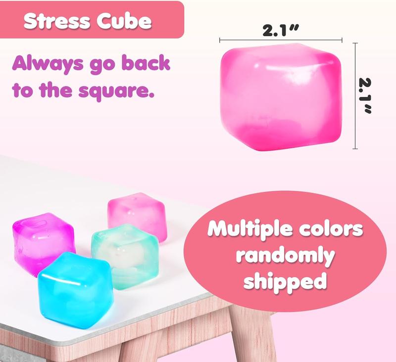 3pack Stress Cube Squishy Stress Balls for Adults Kids Sensory Ice Cube Fidget Toy for Your Best Mellow and Chill -Square Shape with Filling in Pink Purple Blue Green- Age 3 to Adult (3pcs)