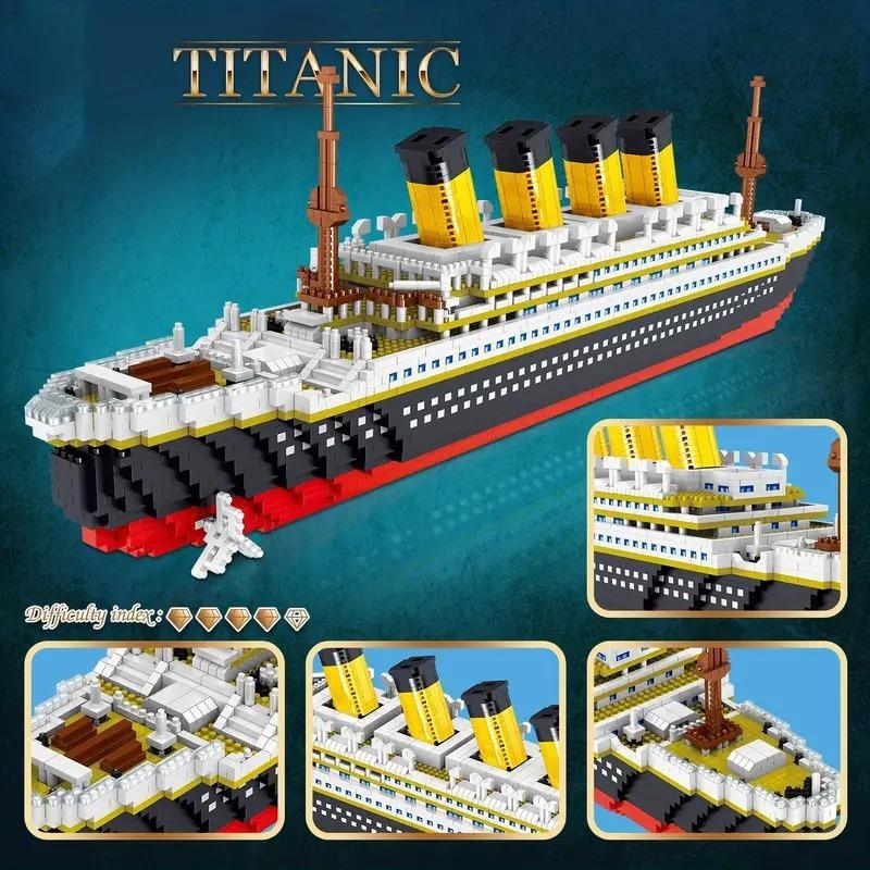 Titanic Mini Building Blocks - DIY Assembled Boat Model with Difficult Building Blocks, Cruise Ornaments, Educational Handmade Model Toy for Easter, Christmas, Halloween Gift