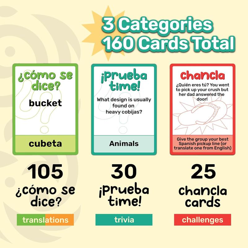 Family Friendly Bilingual Card Game for Game Nights - Hilarious Challenges, Trivia & Spanish Learning Fun for All Ages - Juego de Mesa