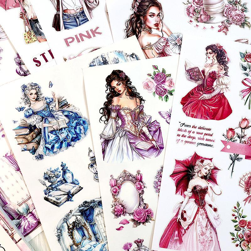 Vintage Girl Pattern Sticker Book, 20pcs set Scrapbooking & Journal Making Material Paper, DIY Sticker for Stationery & Water Bottle & Laptop