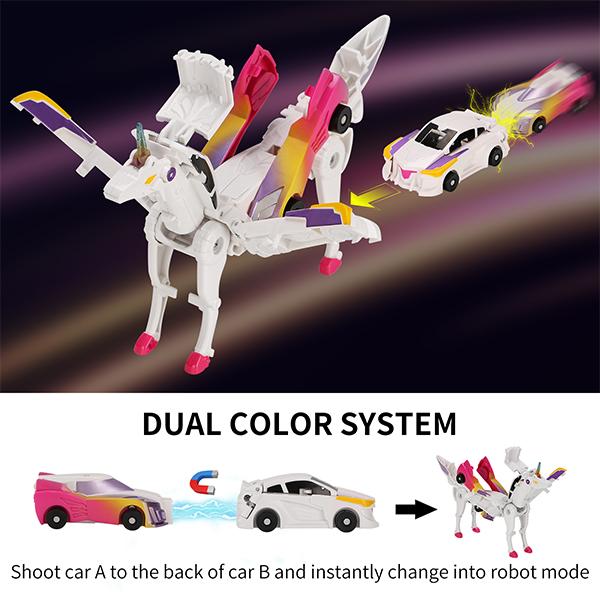 Transform car toys into magical flying horses and unicorns!2Pcs Transforming Car-Robot for Kids, Automatic Deformation of Magnetic Connections.