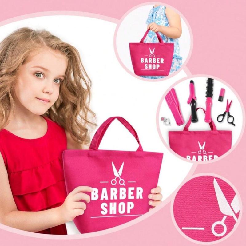 Simulated Hair Styling Toy with Bag Set, 16pcs set Hair Dryer & Scissors & Stylist Accessories, Barber Shop Pretend Play Toy for Girls, Birthday Gift