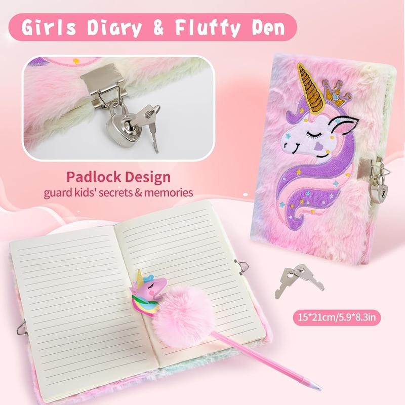 Unicorns Gifts for Girls Age 6-8, Kids Unicorn Toy Set with Light Up Star Pillow Water Bottle Plush Diary Birthday for Girls Age 4 5 6 7 8 9 10