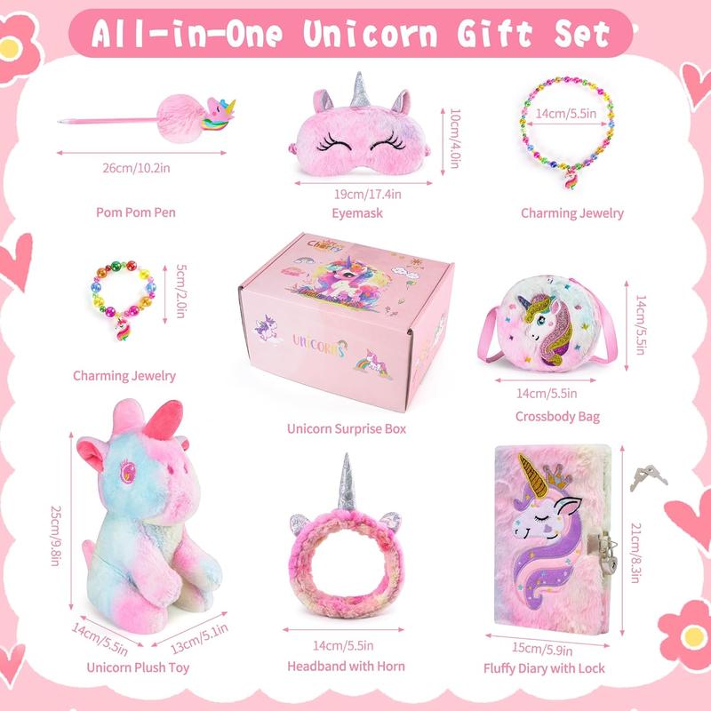 Unicorns Gifts for Girls Age 6-8, Kids Unicorn Toy Set with Light Up Star Pillow Water Bottle Plush Diary Birthday for Girls Age 4 5 6 7 8 9 10