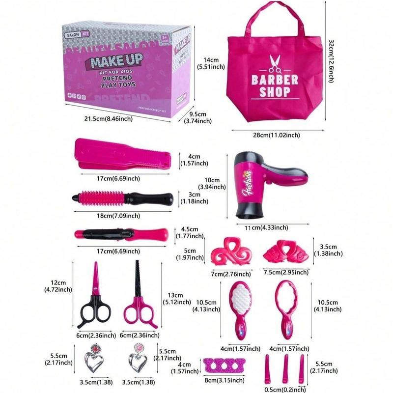 Simulated Hair Styling Toy with Bag Set, 16pcs set Hair Dryer & Scissors & Stylist Accessories, Barber Shop Pretend Play Toy for Girls, Birthday Gift