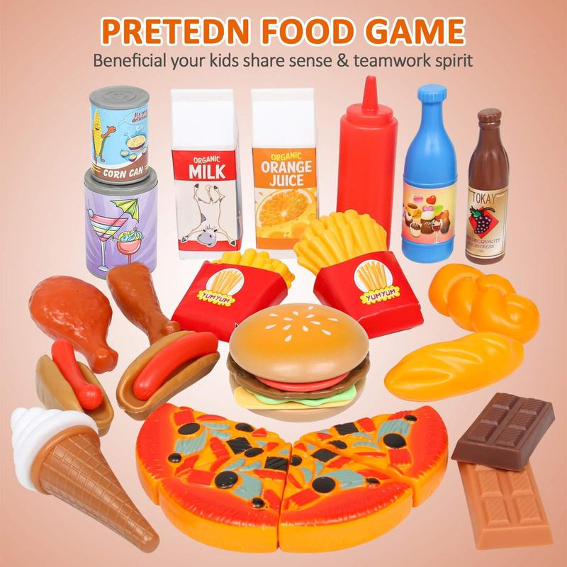 Colorful Food Toy Set, 143pcs set Pretend Play Food Toy, Pizza & Vegetable & Fruit Toy, Fun Kitchen Toy for Boys & Girls