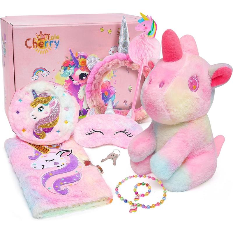 Unicorns Gifts for Girls Age 6-8, Kids Unicorn Toy Set with Light Up Star Pillow Water Bottle Plush Diary Birthday for Girls Age 4 5 6 7 8 9 10